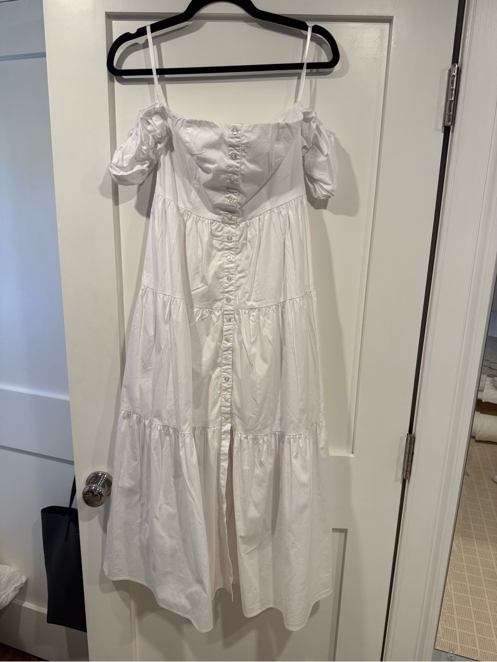 Staud Women’s White Off-Shoulder Tiered Midi Dress - Picture 2 of 4